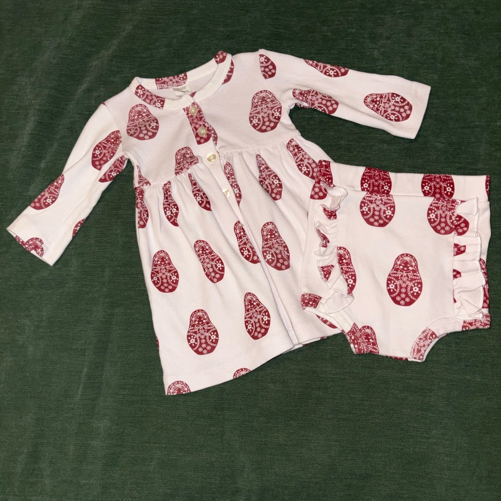 RARE Kate Quinn cotton Dress and Bloomers Set with Red Folk Pattern